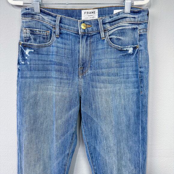 Frame Denim Le Boy Jeans Beckham Wash Size 27 Distressed Ankle High Rise Denim - Picture 3 of 13